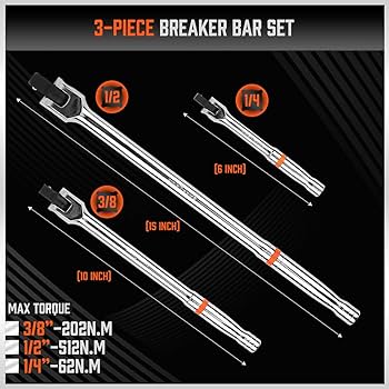 HORUSDY 3-Piece Breaker Bar Set with 180° Rotatable Head, 1